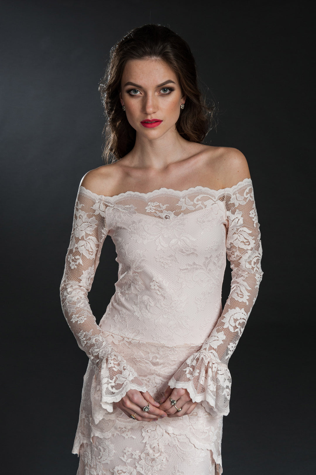 Shell Lace Top with Ruffle Detail-0
