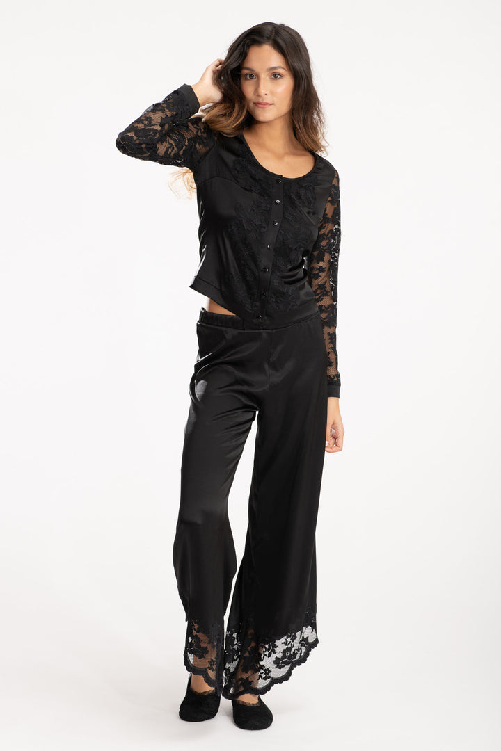 Silk Pajama Pants with Lace-0
